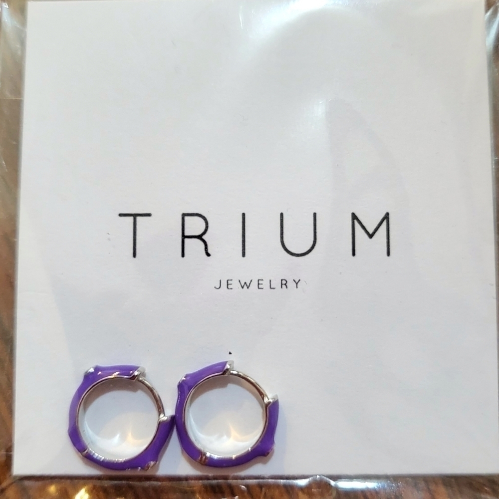 New Purple Enamel Huggies Sterling Silver Huggies Earrings
